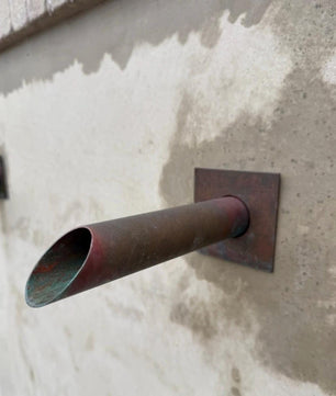42mm Copper Water Spout with Wall Plate - 240mm - garden installation