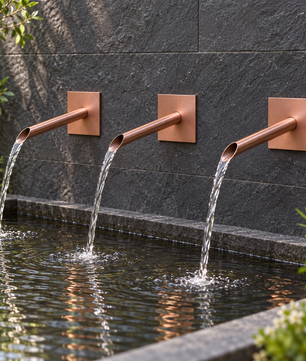 Set of 3 22mm Copper Water Spouts - 200mm - installed garden feature