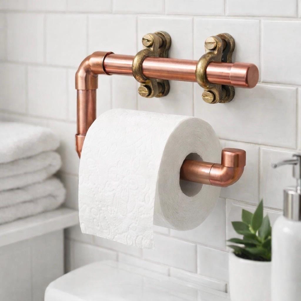 Handmade Copper Toilet Paper Holder , Industrial Pipe Toilet Roll Holder ,Rustic Bathroom Wall Mount , Solid Copper Bathroom Hardware