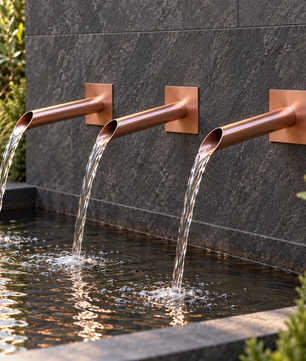 Set of 3 28mm Copper Water Spouts - 230mm - installed garden feature