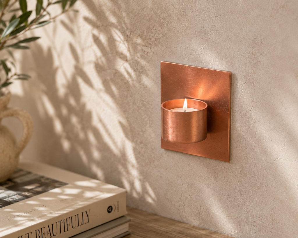 Handcrafted Copper Tea Light Holder | Wall Mounted Garden Candle Holder | Outdoor Copper Decor