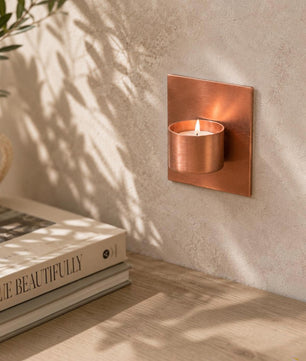 Handmade Copper Wall Tea Light Holder - installed garden feature