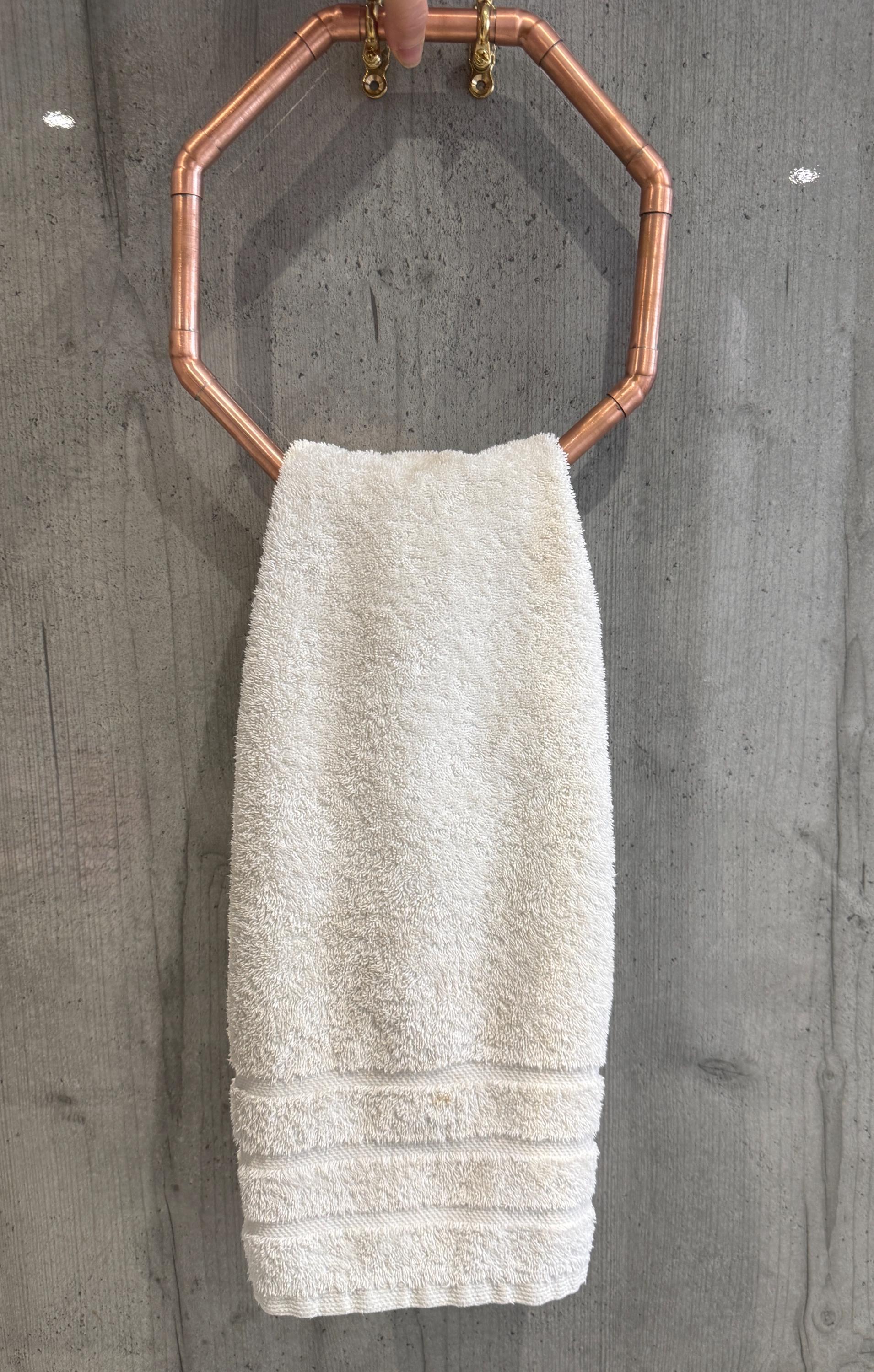 Handmade Octagon Copper Towel Ring, Industrial Geometric Bathroom Towel Holder, Minimalist and Modern Solid Copper Wall Mounted Towel Hanger