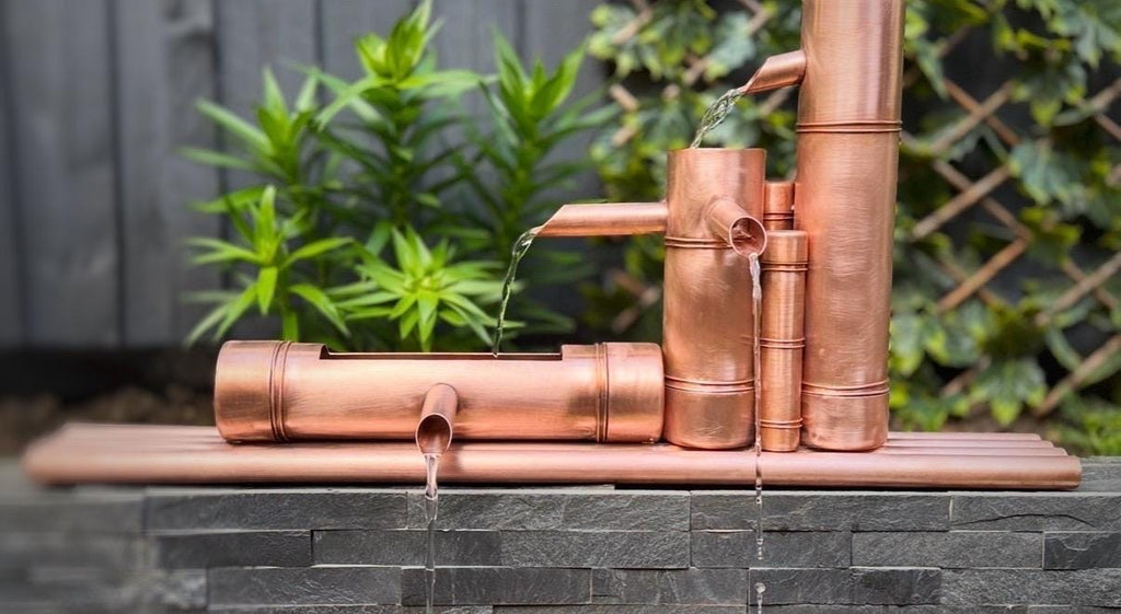 Copper bamboo-style water spout for a Japanese-inspired garden