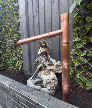 70cm Copper Japanese Sozu Water Feature - installed garden feature