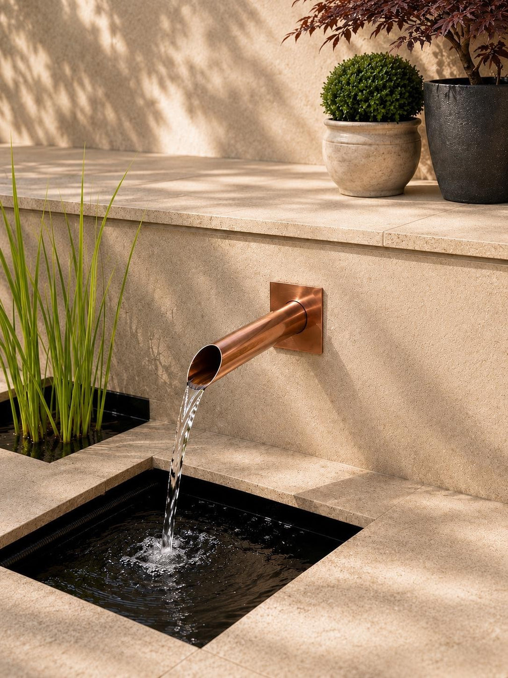 42mm copper pond pipe sleeve for a wall-mounted water feature