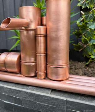 70cm Copper Bamboo-Style Water Feature - handmade construction detail