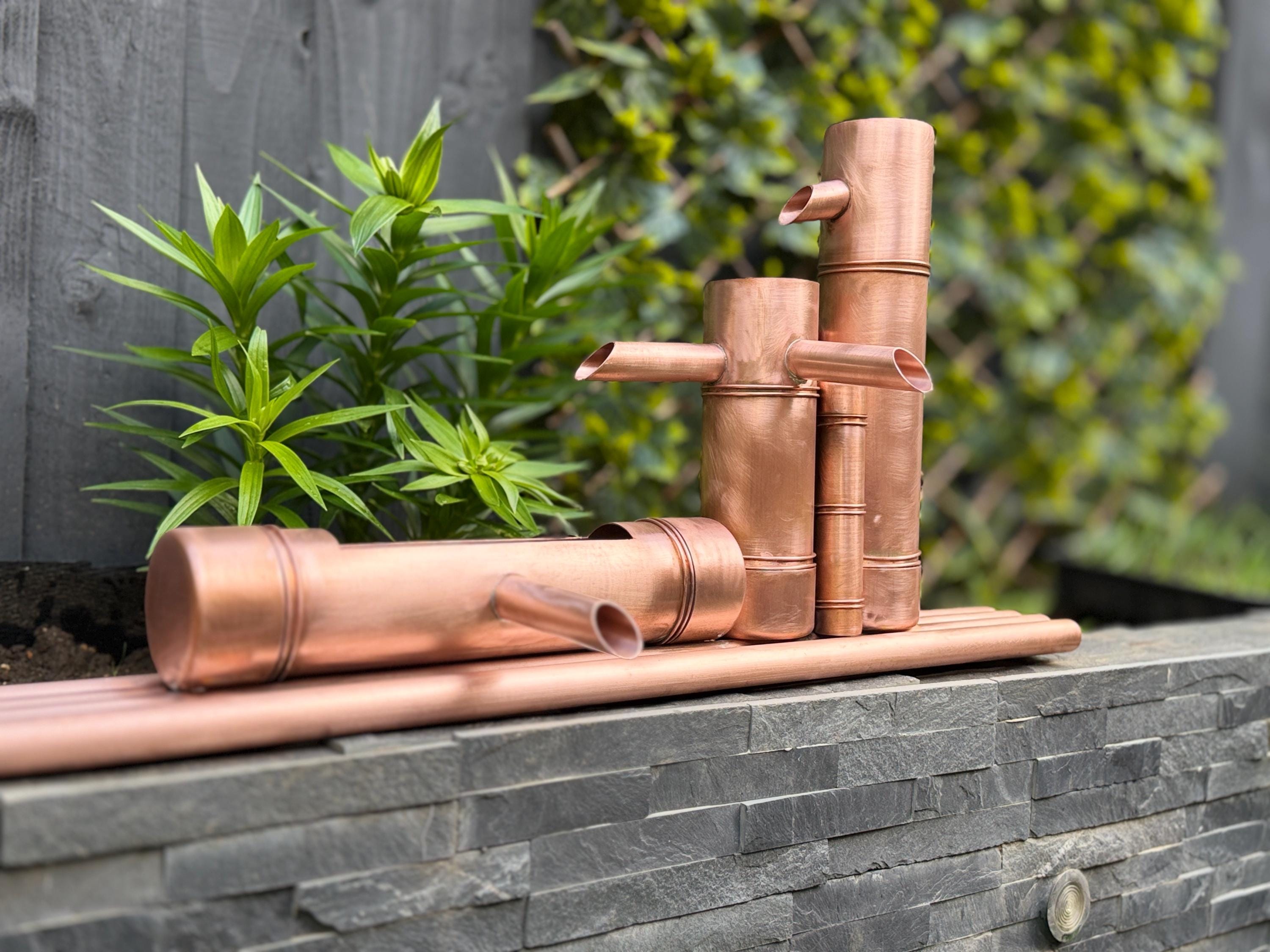 Copper Bamboo Style Water Feature | Luxury Japanese Zen Garden Fountain | Extra Long 70 cm | Handcrafted in the UK