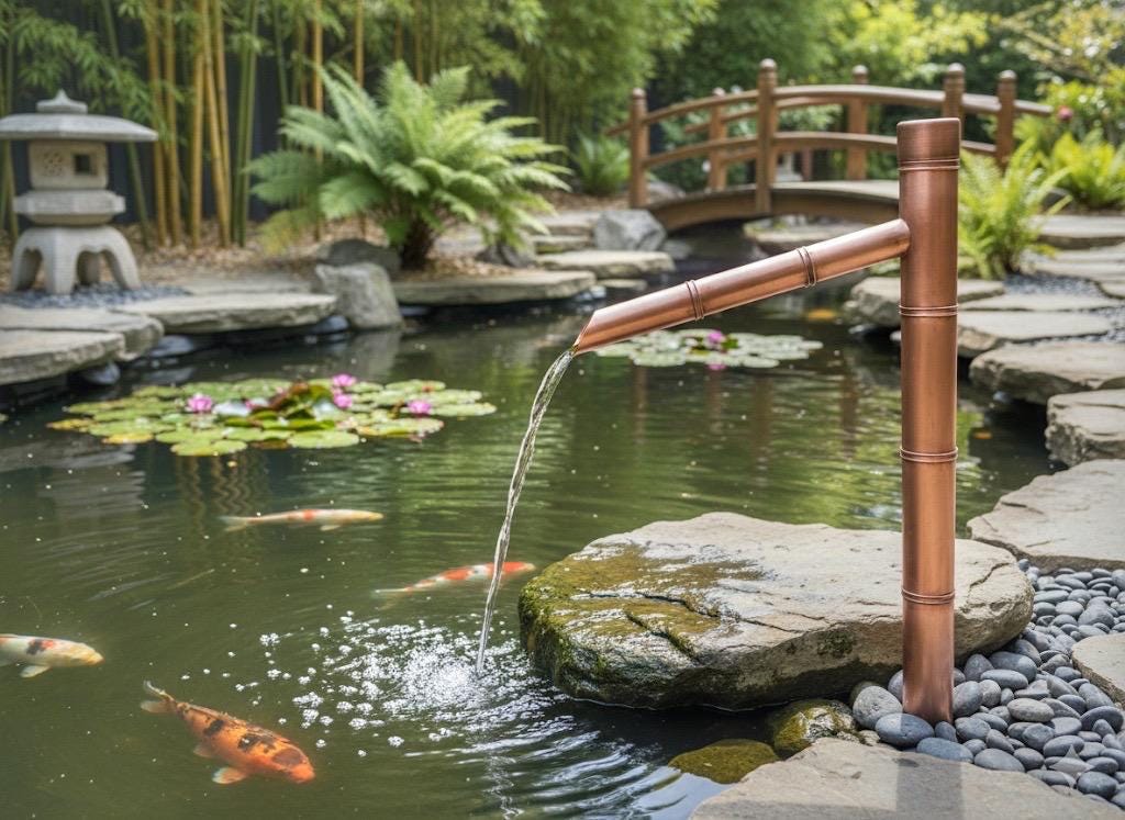 70cm Handmade Copper Japanese Water Spout (Sozu Style) – Fully Assembled Zen Garden Fountain Feature - Built to Last