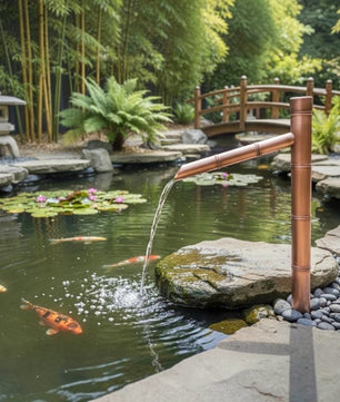 70cm Copper Japanese Sozu Water Feature - installed garden feature