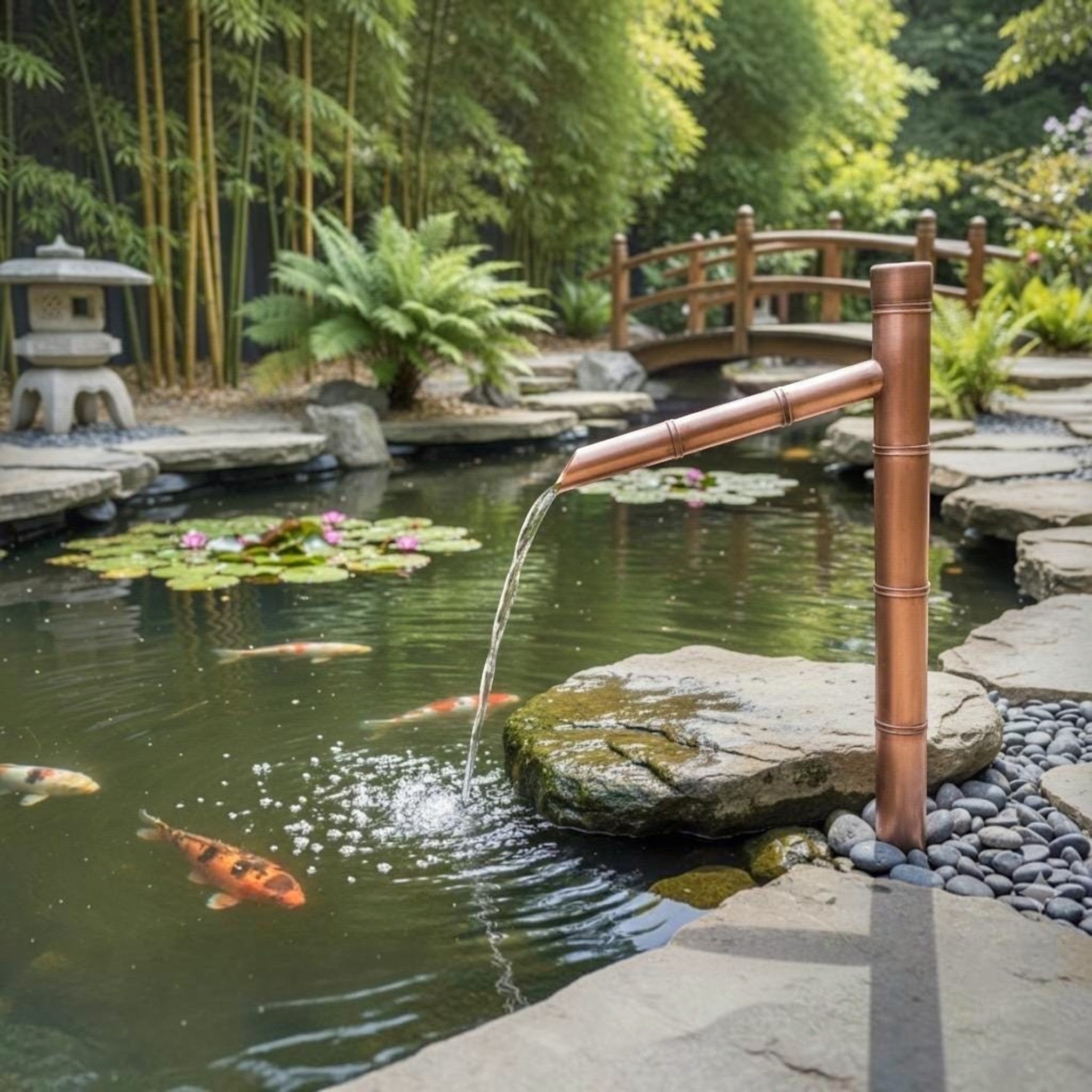 70cm handcrafted copper Sozu-style garden water feature