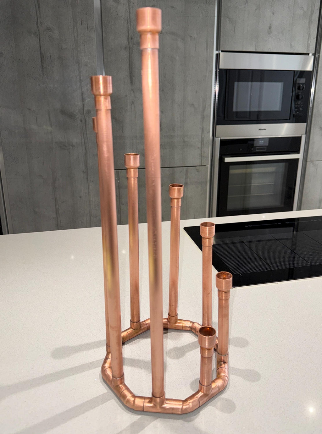 Handmade Copper Candle Holder | Geometric Copper Candelabra | Modern Taper Candle Centrepiece for Dining Tables