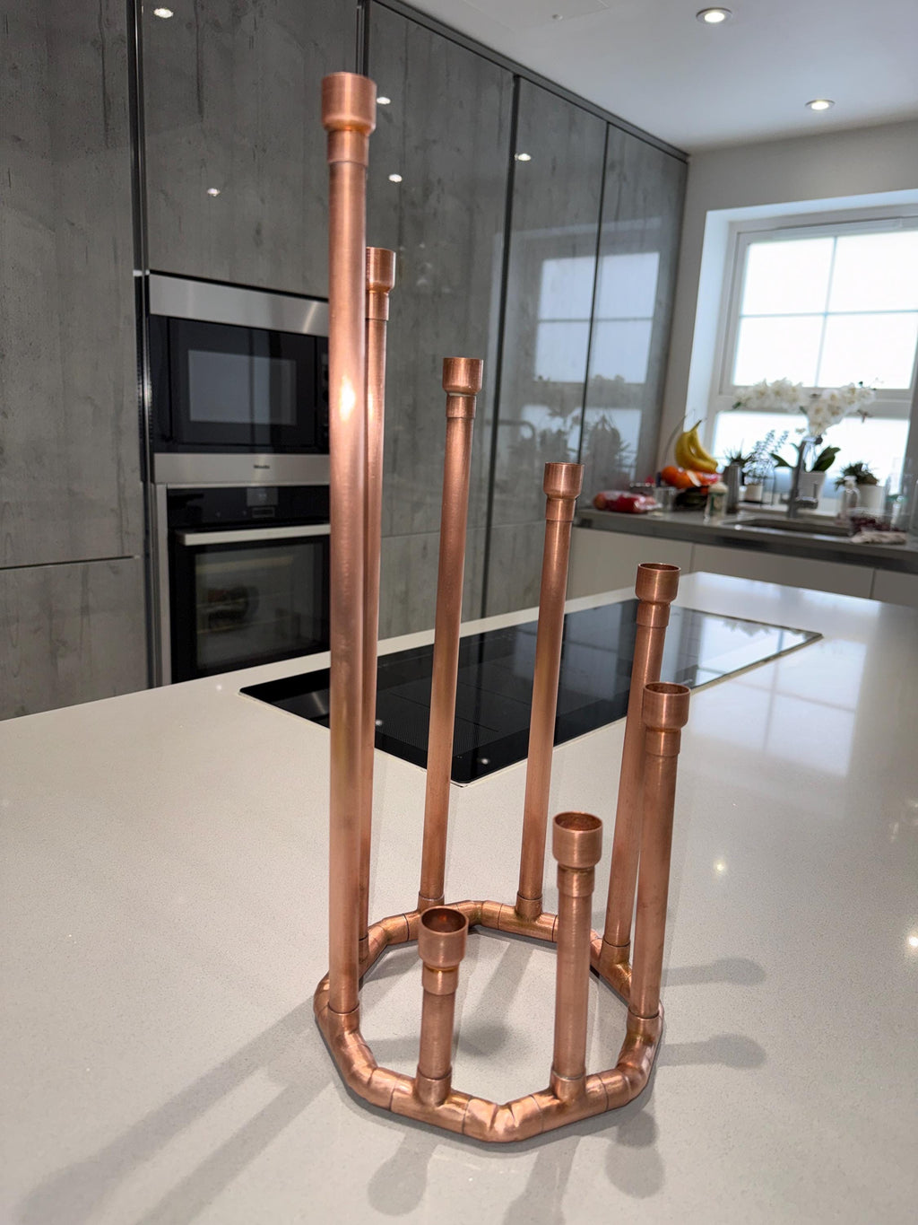 Handmade Copper Candle Holder | Geometric Copper Candelabra | Modern Taper Candle Centrepiece for Dining Tables