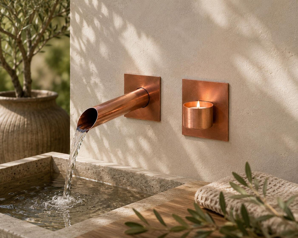 Handcrafted Copper Tea Light Holder | Wall Mounted Garden Candle Holder | Outdoor Copper Decor