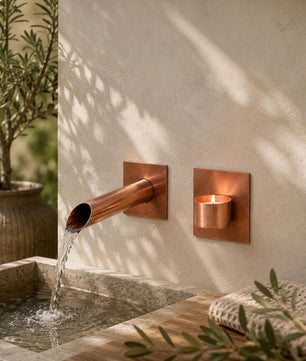 Handmade Copper Wall Tea Light Holder - installed garden feature
