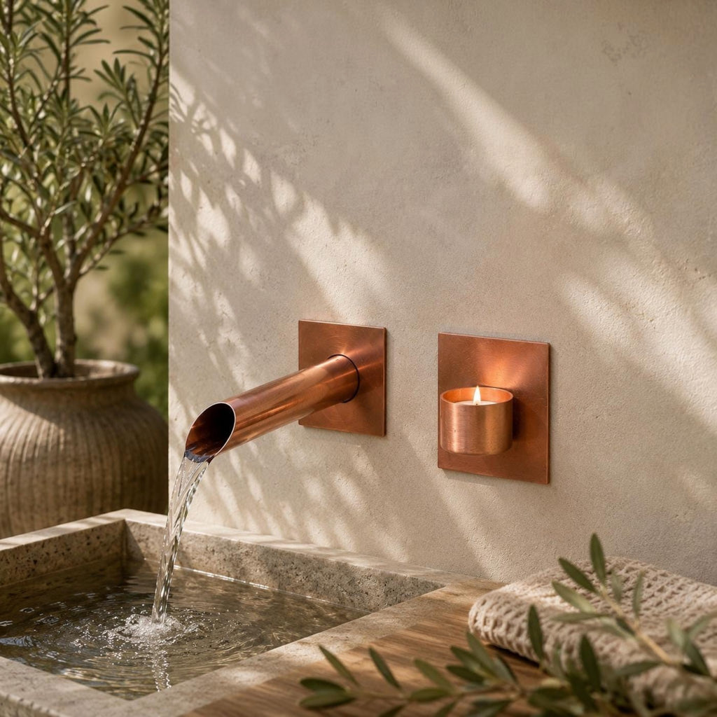 Handcrafted wall-mounted copper tea light candle holder