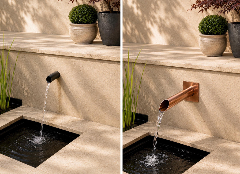42mm Copper Water Spout Sleeve for Existing Pond Pipe | Zen Garden Water Feature | Wall Mounted Fountain | 240mm Projection & Wall Plate