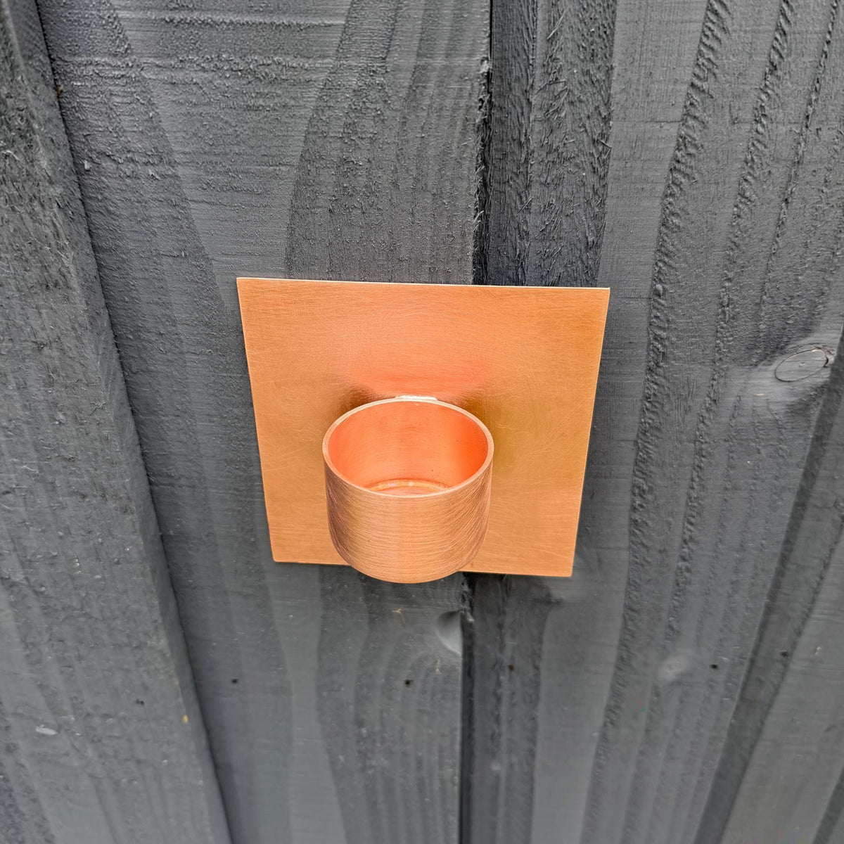 Handmade Copper Wall Tea Light Holder - garden installation