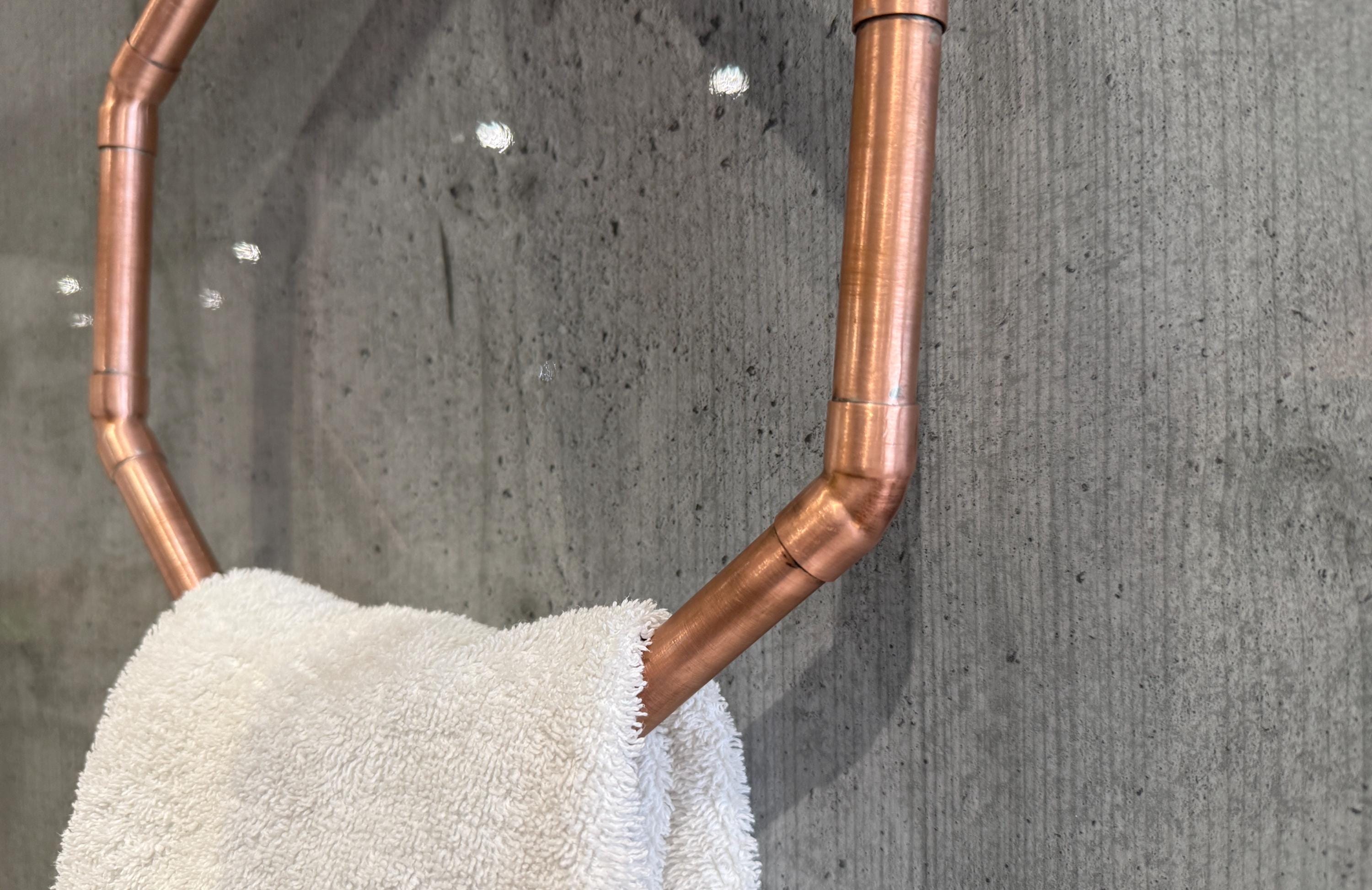Handmade Octagon Copper Towel Ring, Industrial Geometric Bathroom Towel Holder, Minimalist and Modern Solid Copper Wall Mounted Towel Hanger