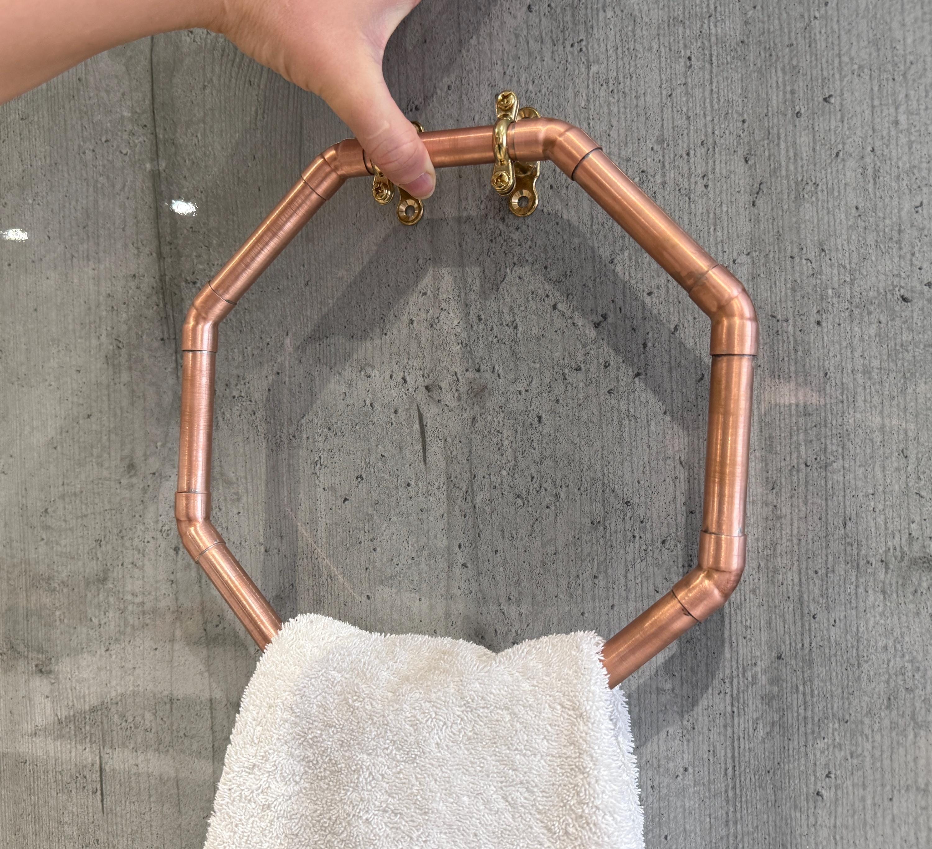 Handmade Octagon Copper Towel Ring, Industrial Geometric Bathroom Towel Holder, Minimalist and Modern Solid Copper Wall Mounted Towel Hanger