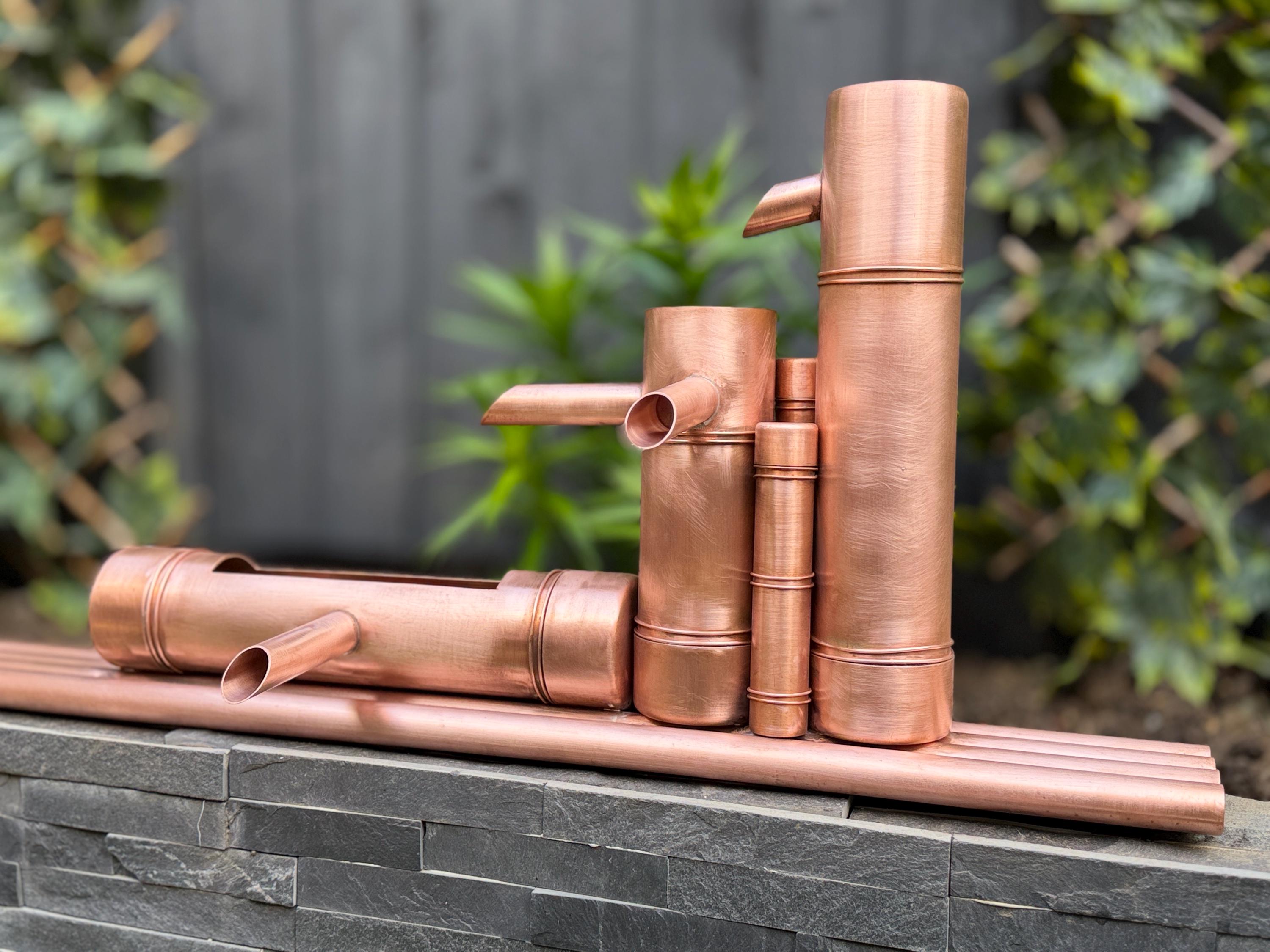 Copper Bamboo Style Water Feature | Luxury Japanese Zen Garden Fountain | Extra Long 70 cm | Handcrafted in the UK
