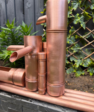 70cm Copper Bamboo-Style Water Feature - wall plate detail