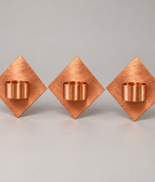Set of 3 Handmade Copper Diamond Tea Light Holders - product view