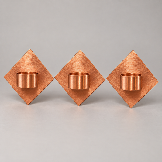 Set of 3 Handmade Copper Diamond Tea Light Holders - product view