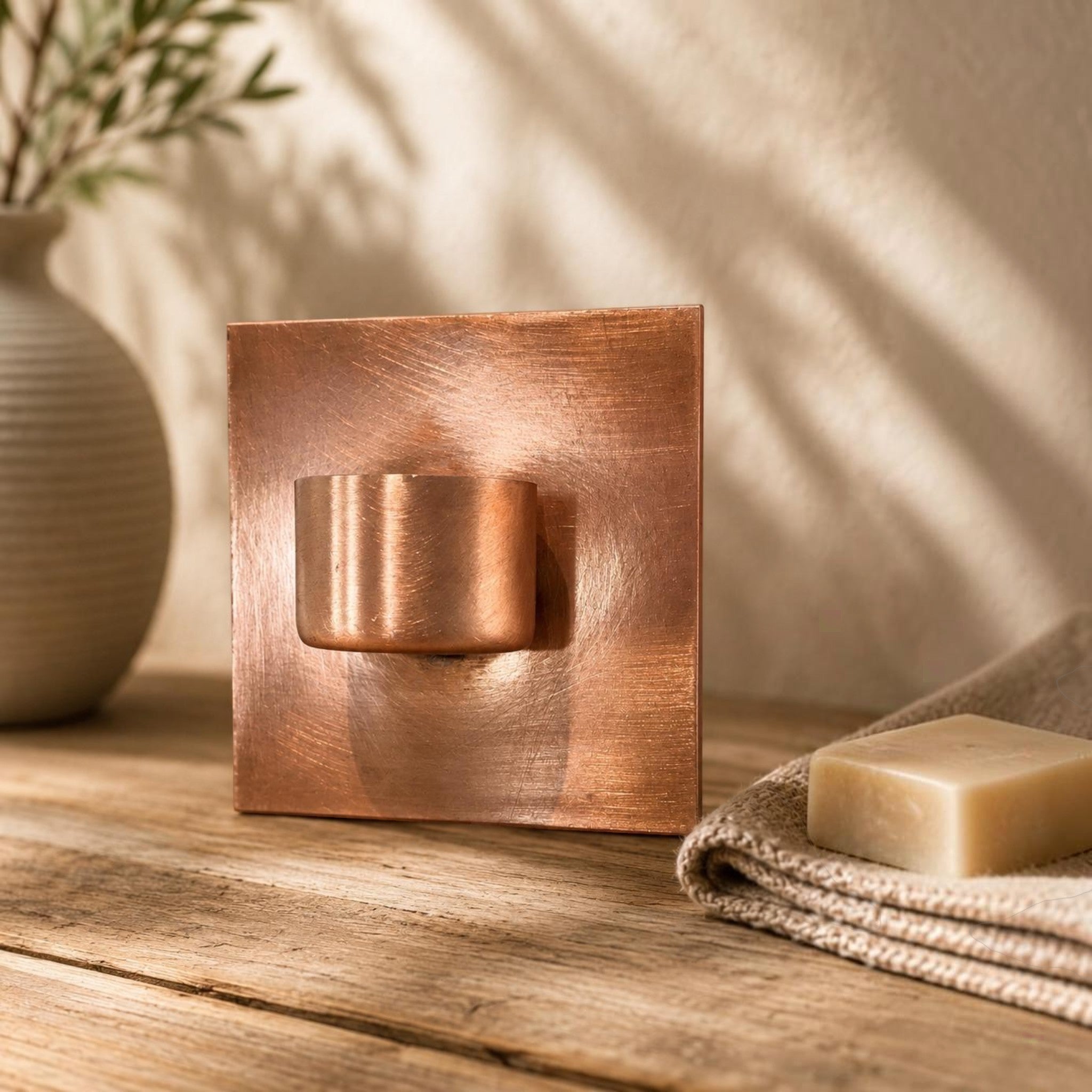 Handmade copper wall candle holder for indoor or outdoor use