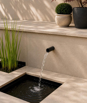 42mm Copper Water Spout Sleeve - 240mm - installed garden feature