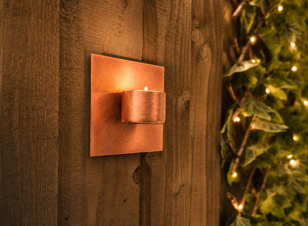Handcrafted Copper Tea Light Holder | Wall Mounted Garden Candle Holder | Outdoor Copper Decor