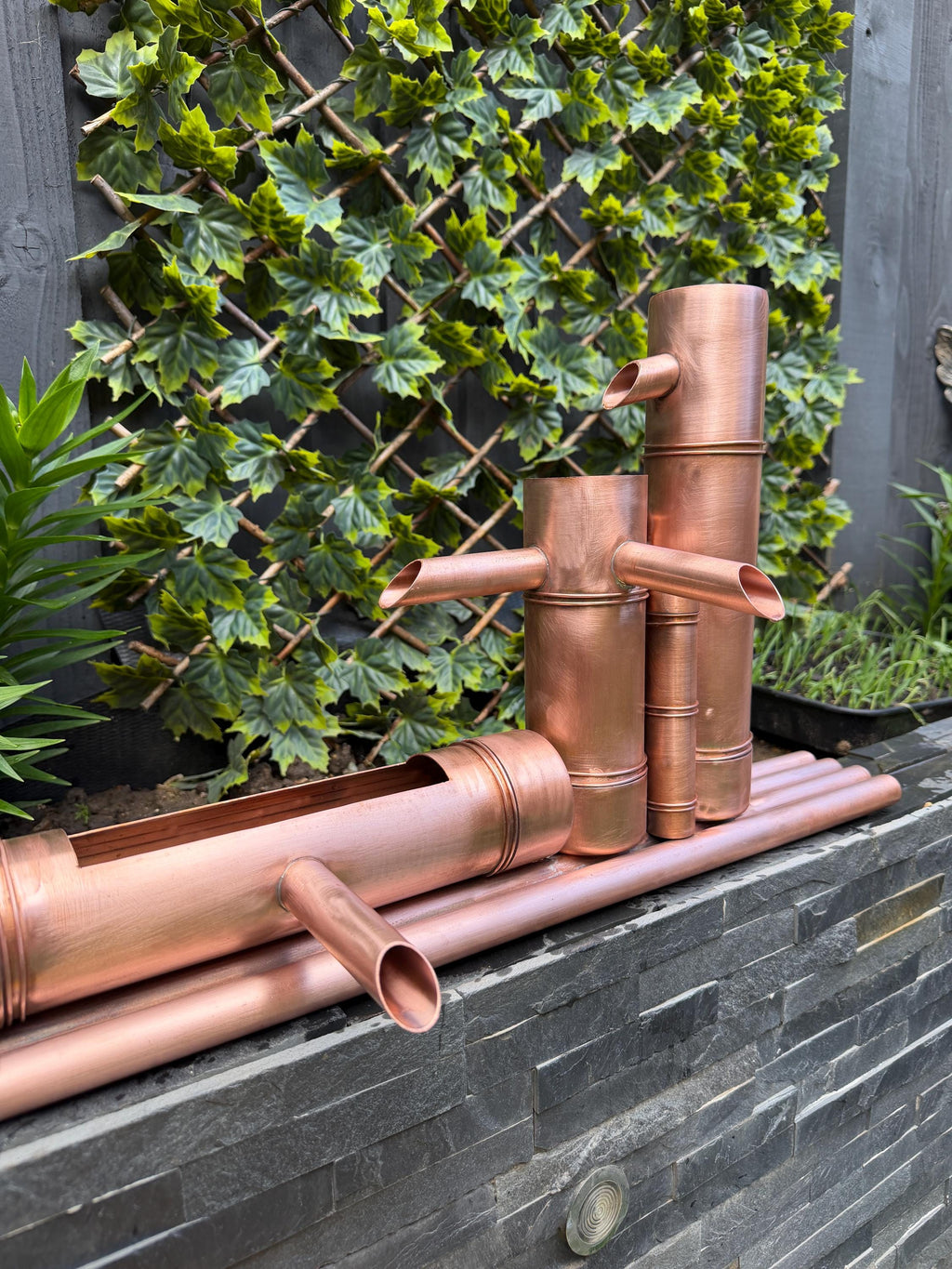 Copper Bamboo Style Water Feature | Luxury Japanese Zen Garden Fountain | Extra Long 70 cm | Handcrafted in the UK