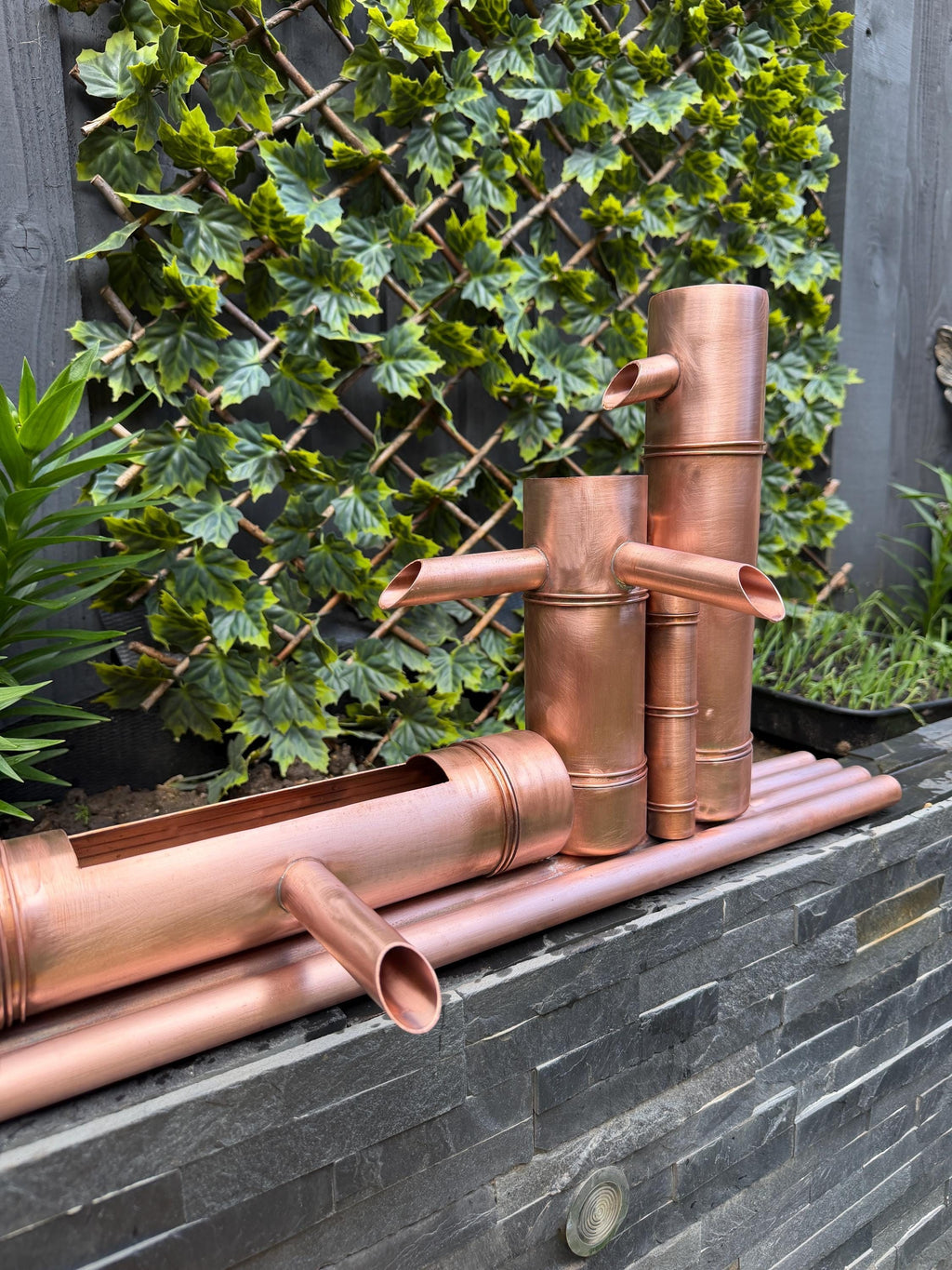70cm copper bamboo-style water feature for a garden pond