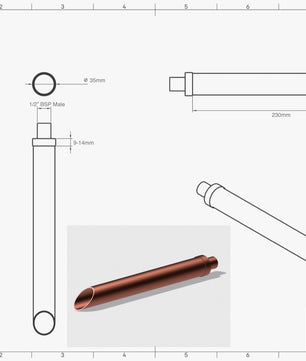 Set of 2 35mm Copper Water Spouts - 230mm - side view