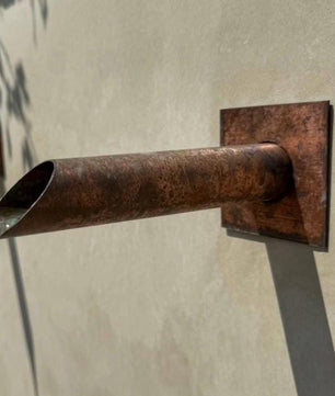Set of 2 42mm Copper Water Spouts - 240mm - installed garden feature