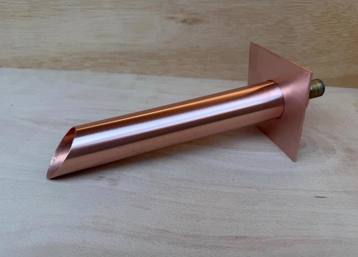 Set of 2 42mm Copper Water Spouts - 240mm - wall plate detail