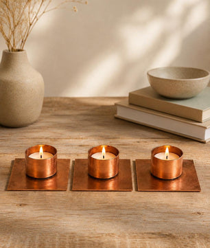 Set of 3 Handmade Copper Tea Light Holders - product view