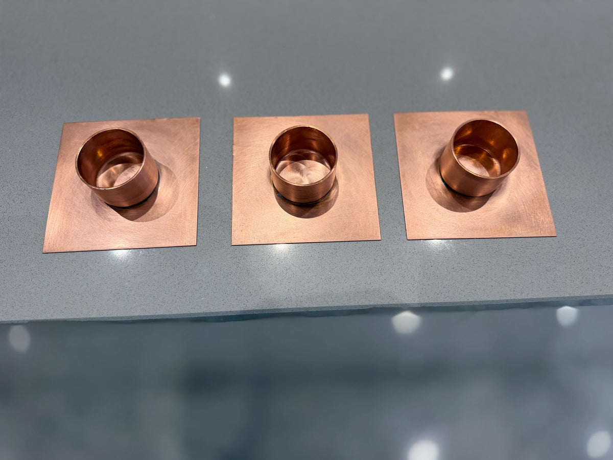 Set of 3 Handmade Copper Tea Light Holders - copper finish detail