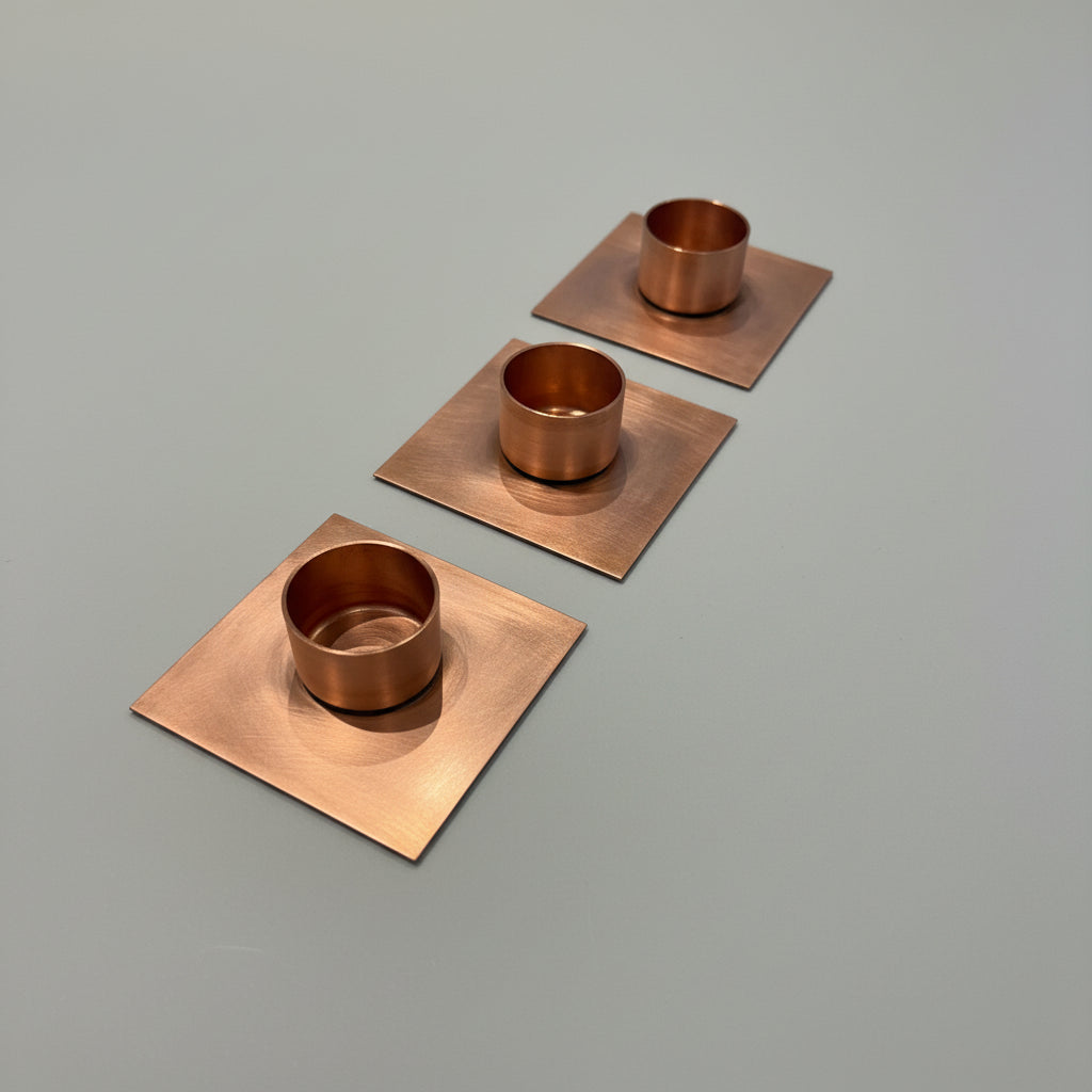 Set of 3 Handmade Copper Tea Light Holders - side view
