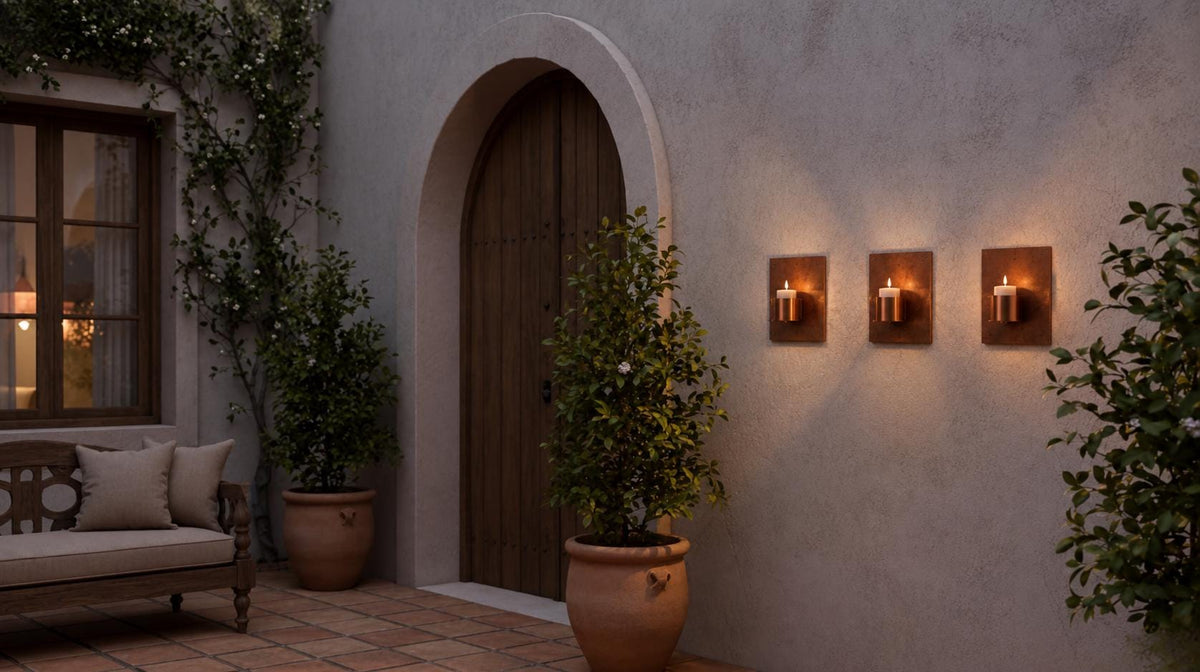 Set of 3 Copper Wall-Mounted Tea Light Holders - copper finish detail