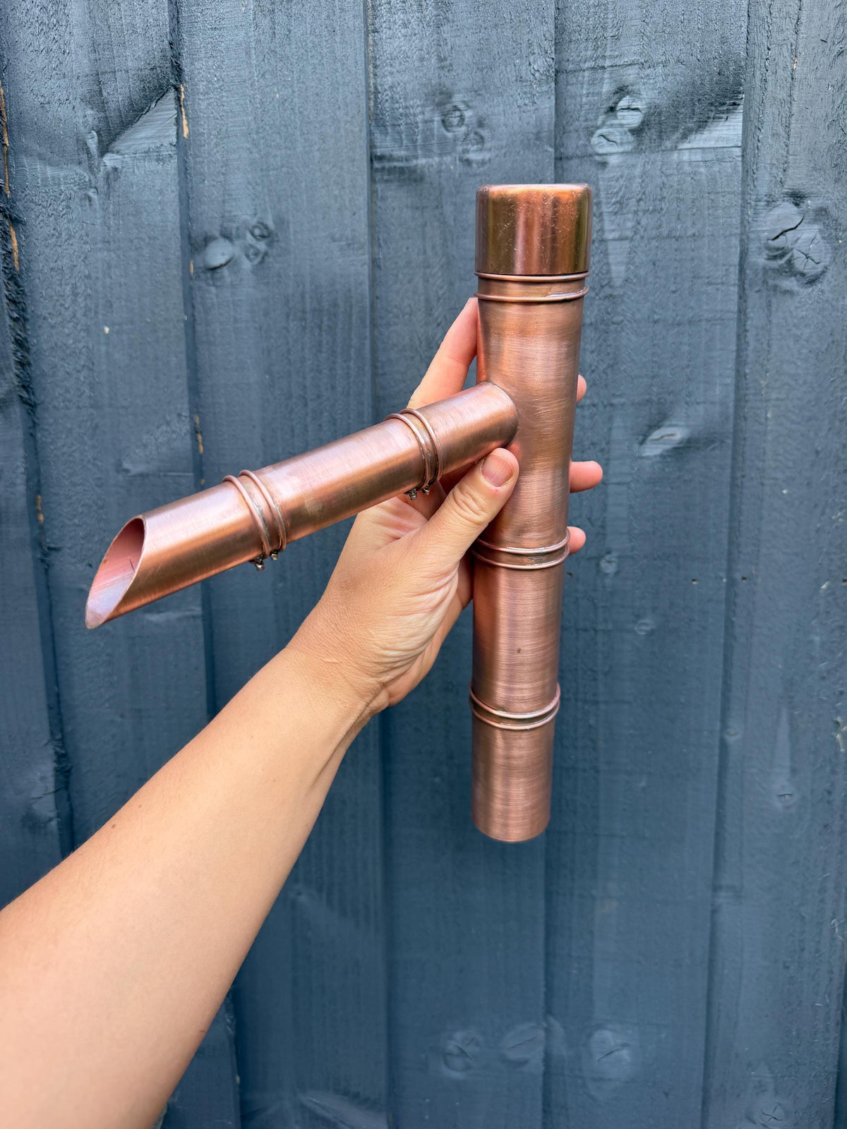 30cm Copper Japanese Sozu Water Feature - installed garden feature