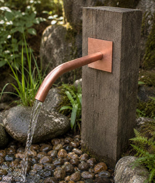 22mm Curved Copper Water Spout - 250mm - copper finish detail