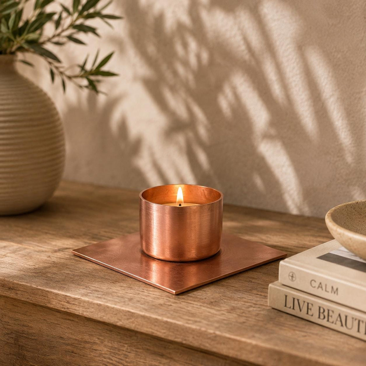 Handmade Copper Tea Light Holder - Freestanding - product view