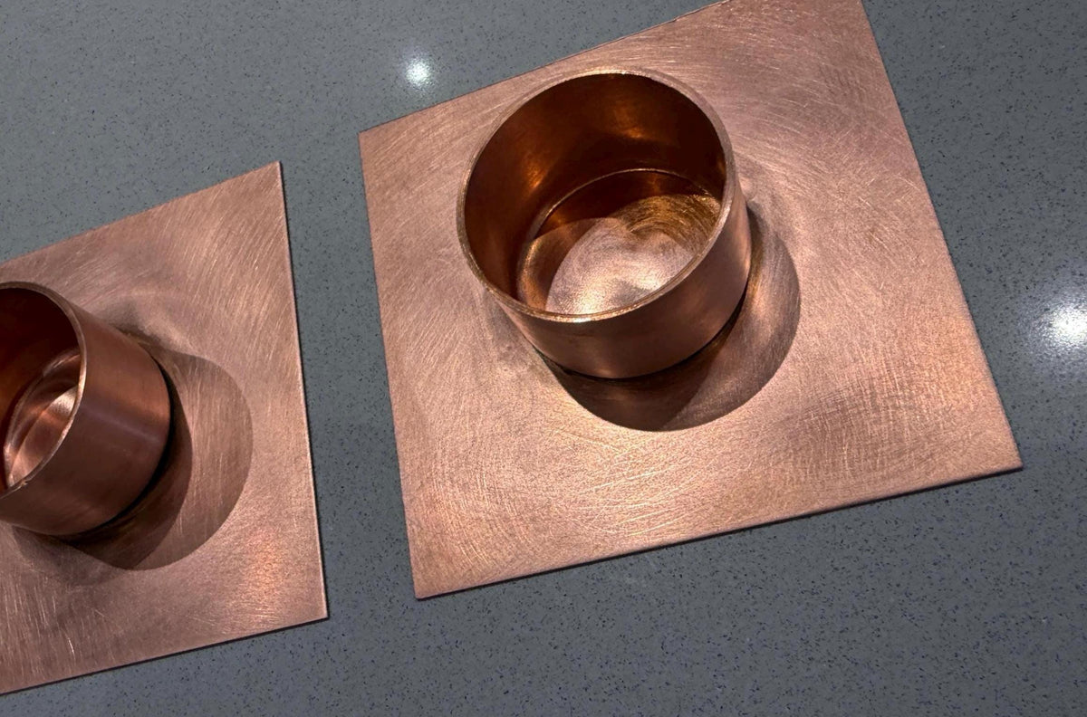 Set of 3 Handmade Copper Tea Light Holders - installed garden feature