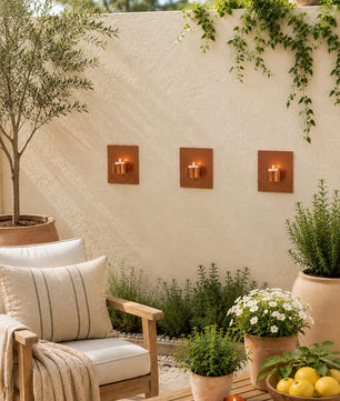 Set of 3 Copper Wall-Mounted Tea Light Holders - product view