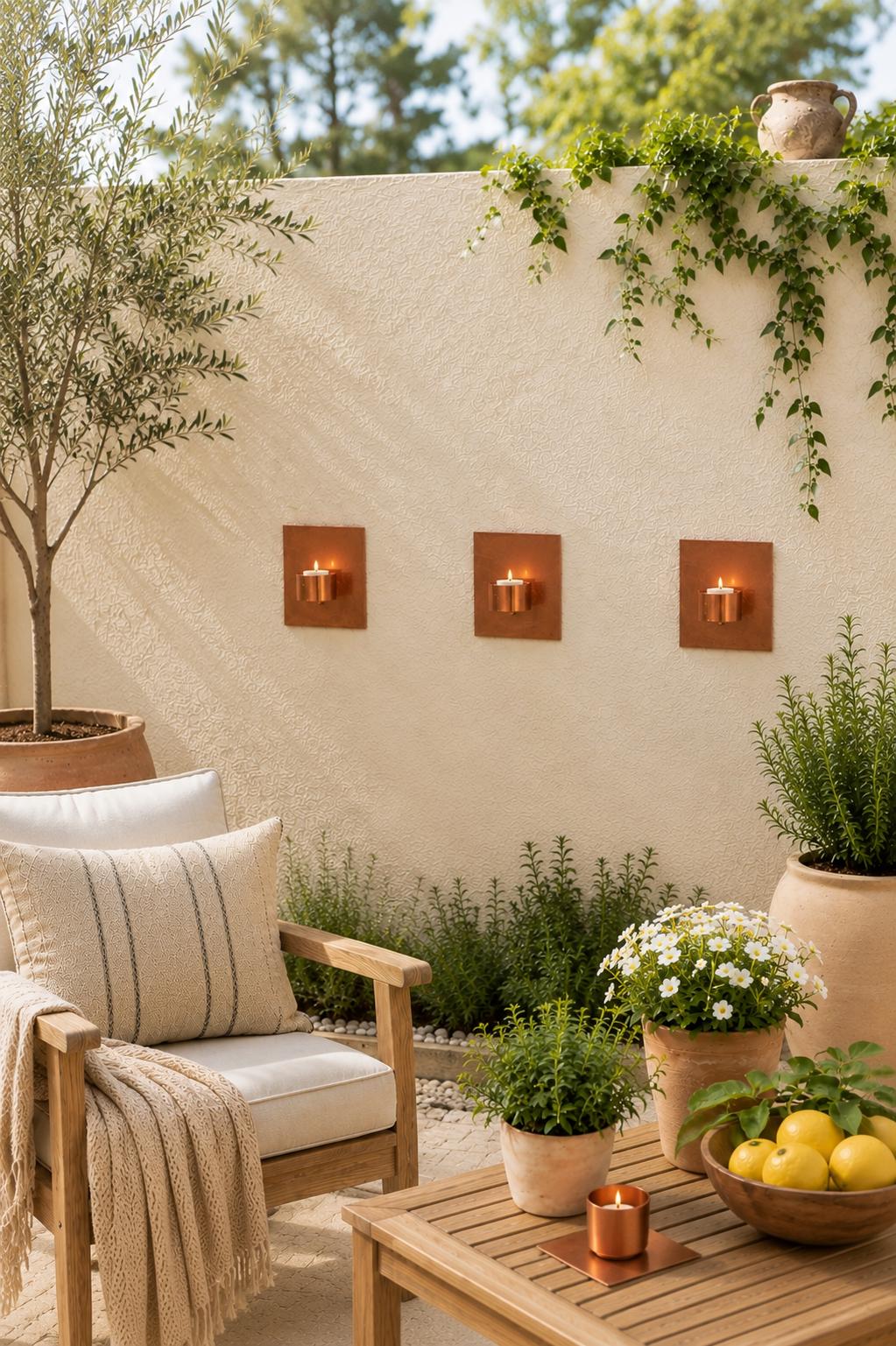 Set of 3 Copper Wall-Mounted Tea Light Holders - product view