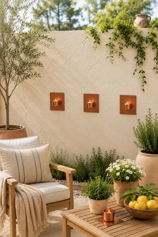 Set of 3 Copper Wall-Mounted Tea Light Holders - product view