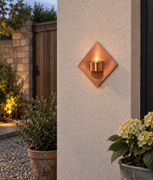 Handmade Copper Diamond Tea Light Holder - copper finish detail