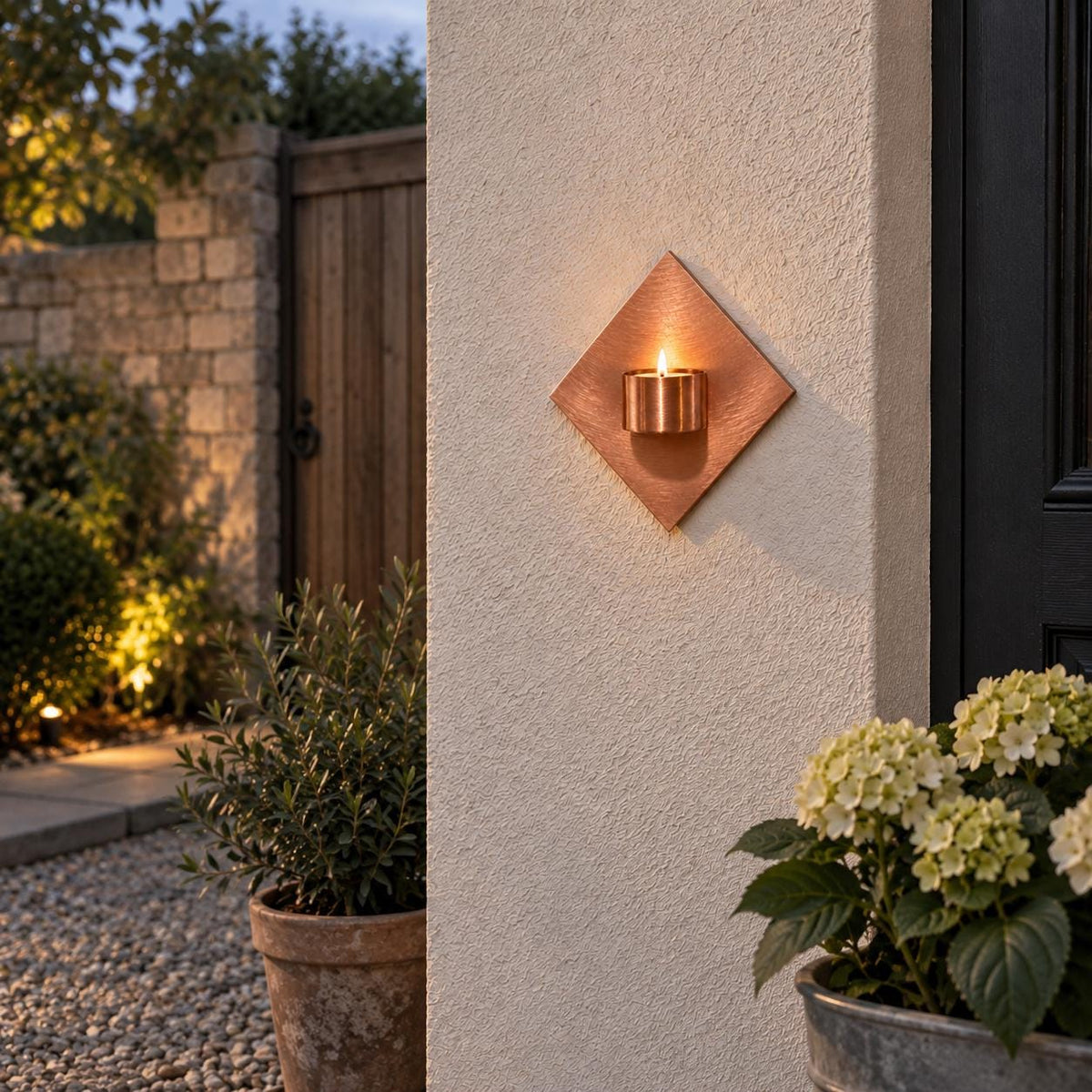 Handmade Copper Diamond Tea Light Holder - copper finish detail