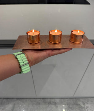 Handmade Copper 3-Candle Tea Light Holder - side view